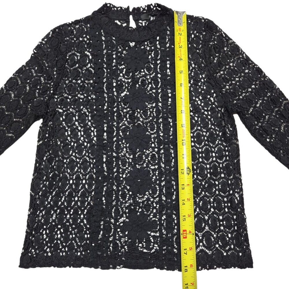 Forever 21 Lace Blouse Womens Small Black Mock Neck Sheer Gothic Romantic Top - Picture 4 of 13